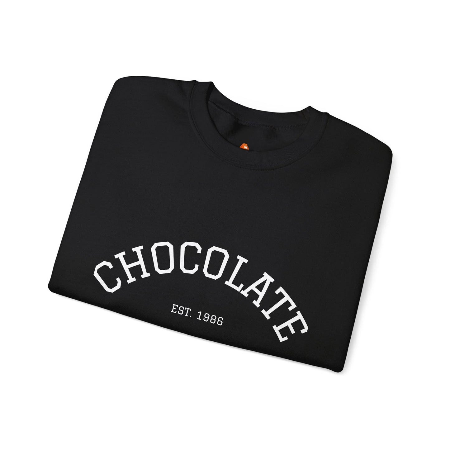 Chocolate Crewneck Sweatshirt — 'CHOCOLATE' Arched Logo Pullover with Sleeve Text