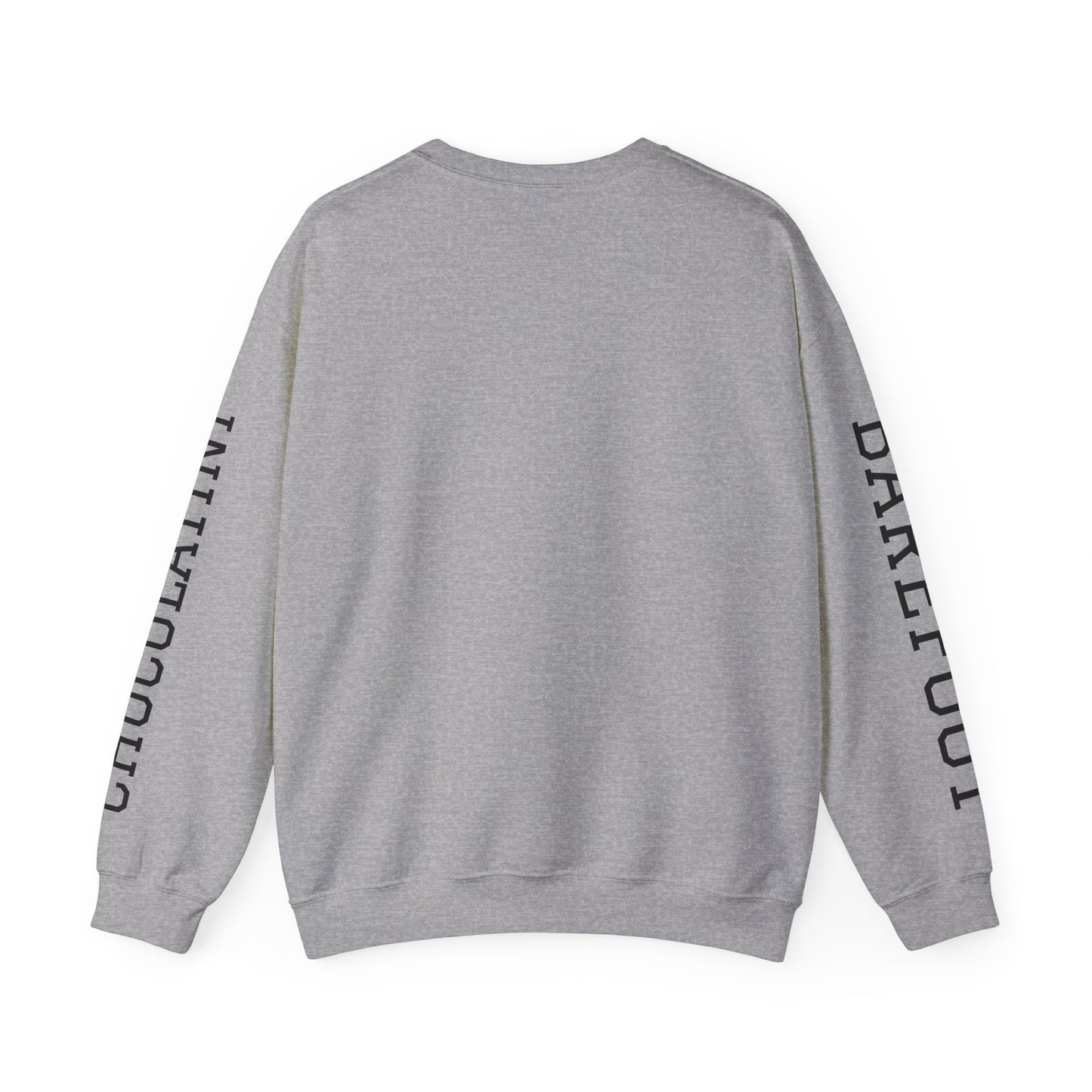 Chocolate Crewneck Sweatshirt — 'CHOCOLATE' Arched Logo Pullover with Sleeve Text