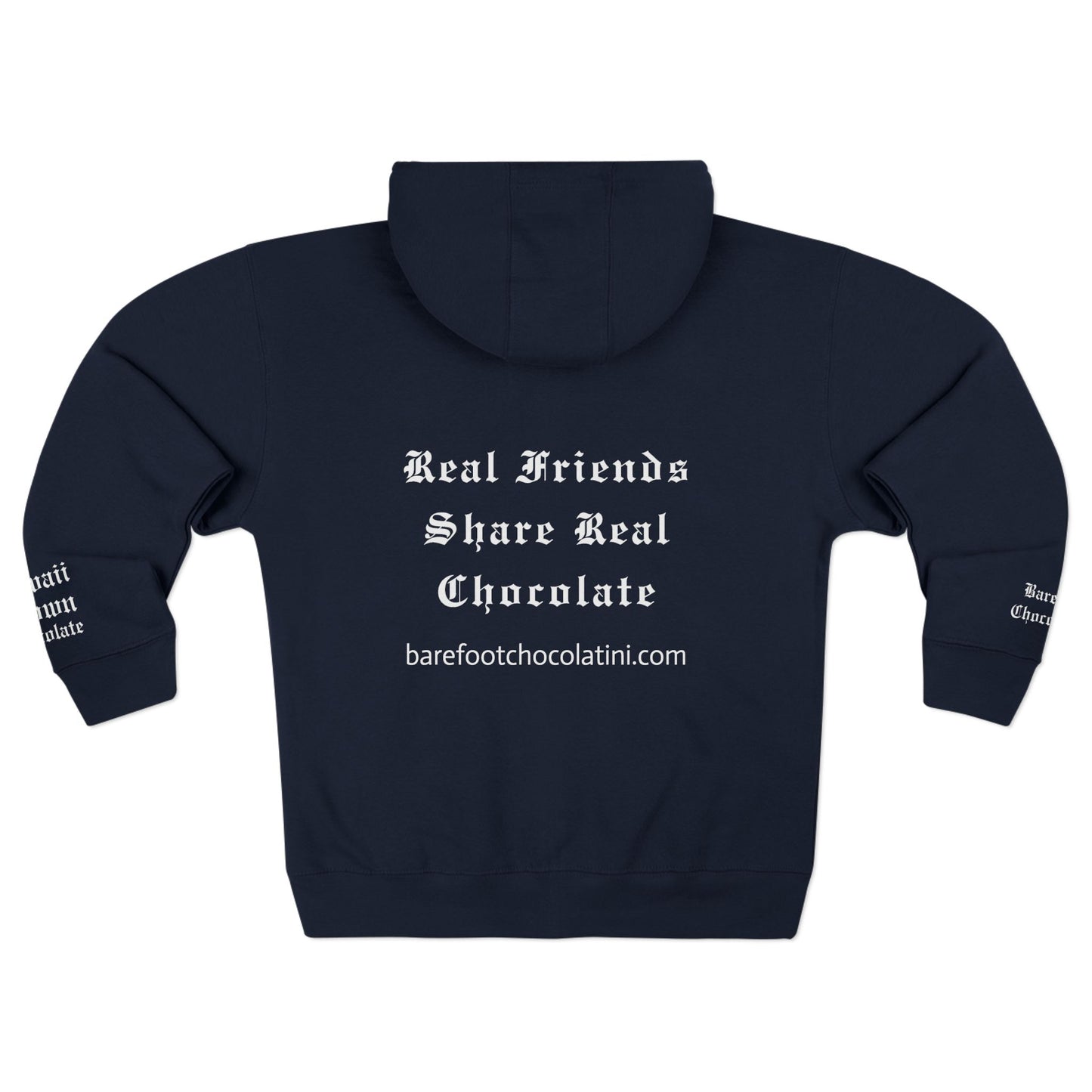 Chocolate Lovers Zip Hoodie — "Real Friends Share Real Chocolate" Black Zip-Up