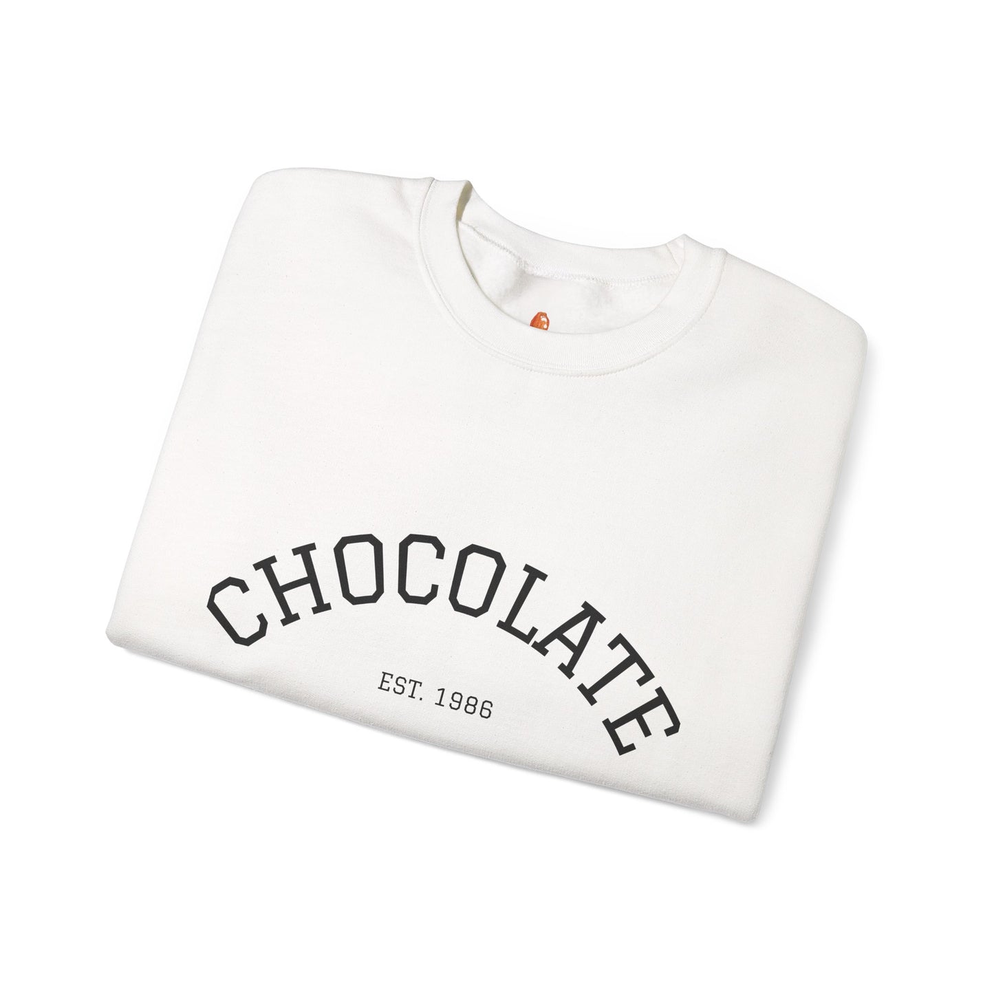 Chocolate Crewneck Sweatshirt — 'CHOCOLATE' Arched Logo Pullover with Sleeve Text