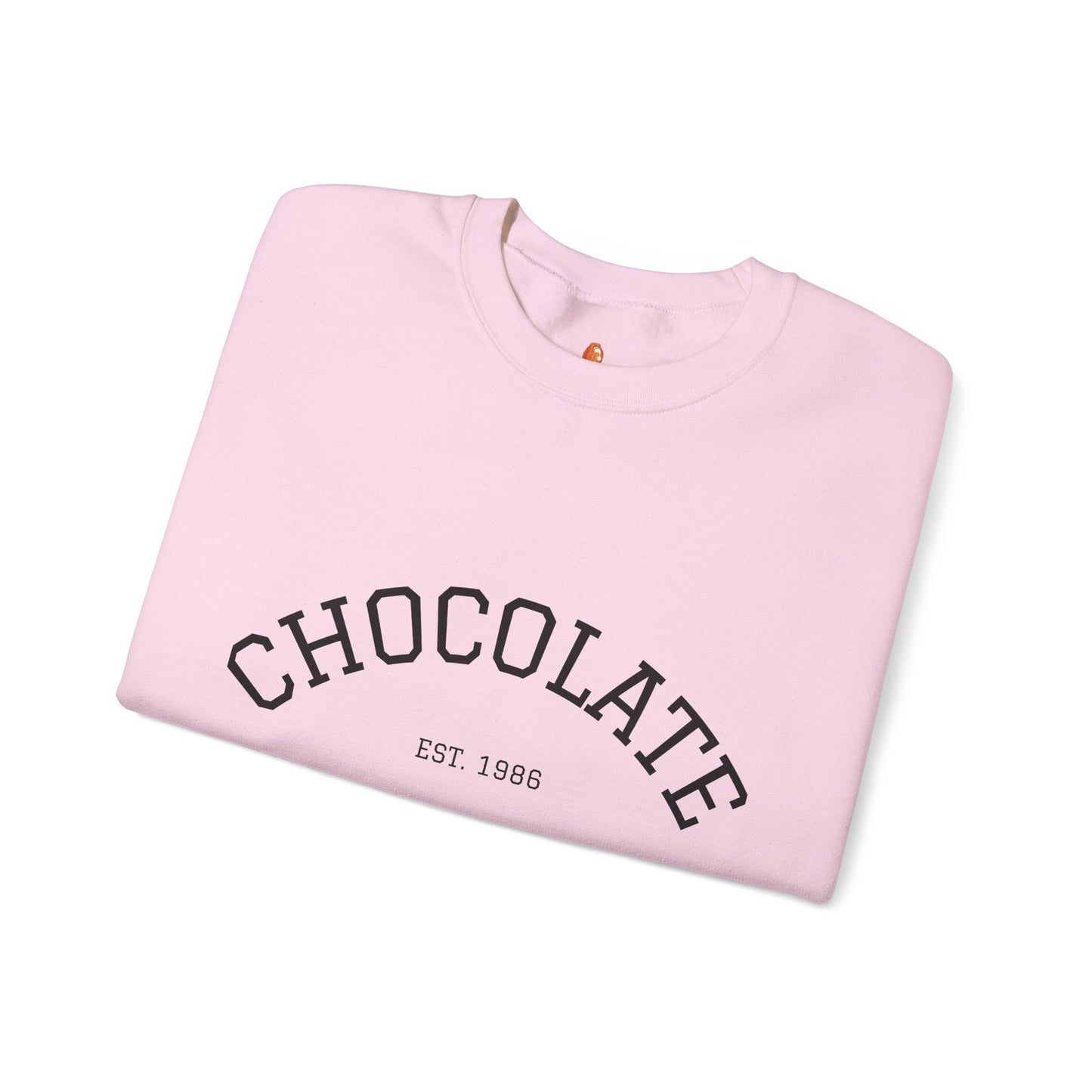 Chocolate Crewneck Sweatshirt — 'CHOCOLATE' Arched Logo Pullover with Sleeve Text