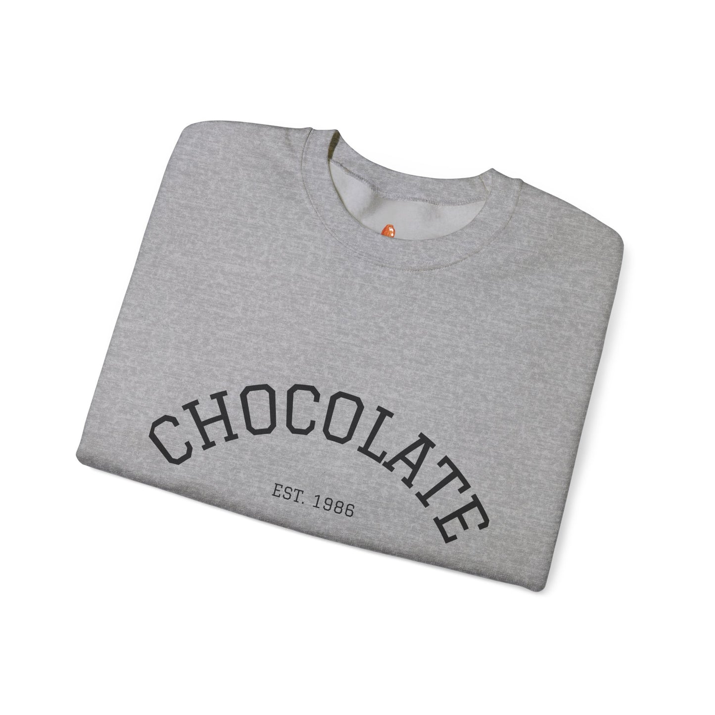 Chocolate Crewneck Sweatshirt — 'CHOCOLATE' Arched Logo Pullover with Sleeve Text