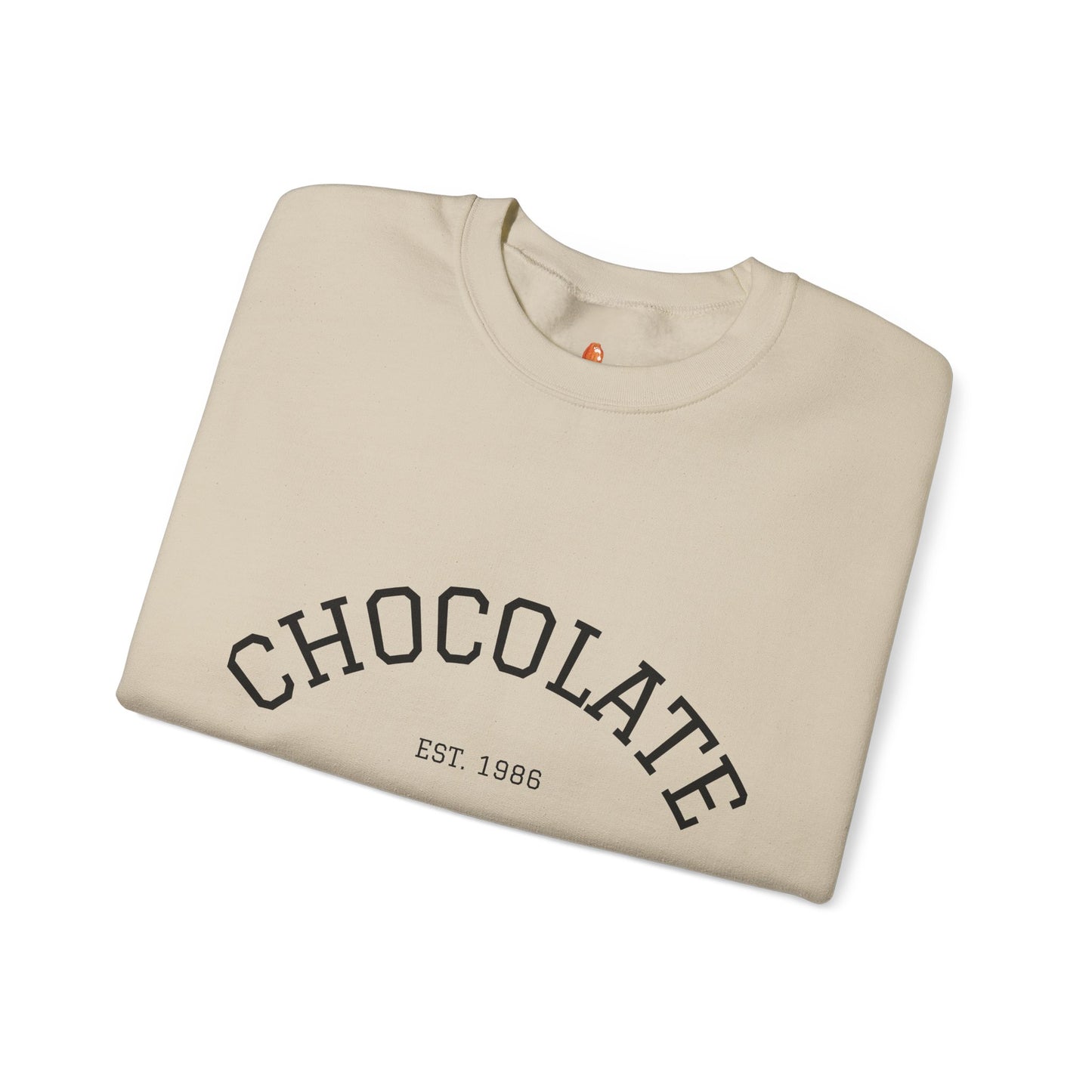 Chocolate Crewneck Sweatshirt — 'CHOCOLATE' Arched Logo Pullover with Sleeve Text