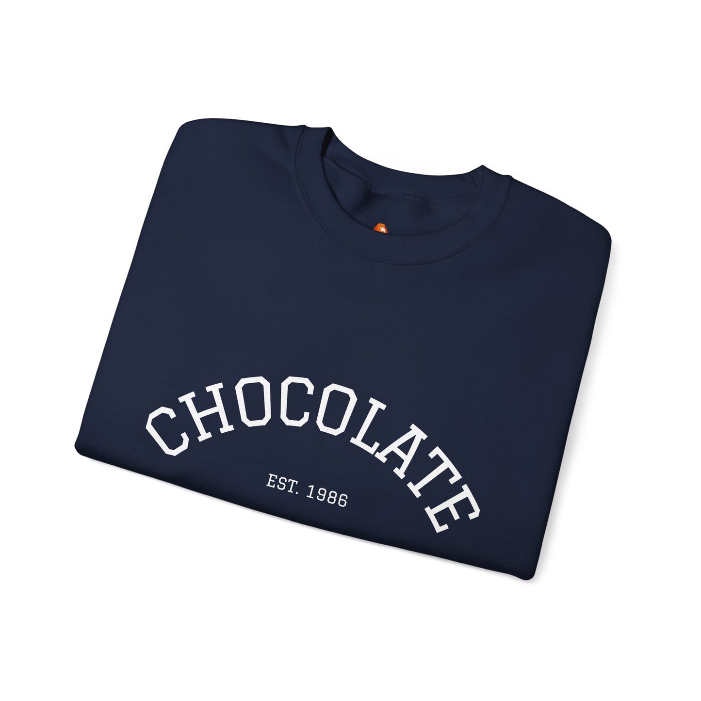 Chocolate Crewneck Sweatshirt — 'CHOCOLATE' Arched Logo Pullover with Sleeve Text