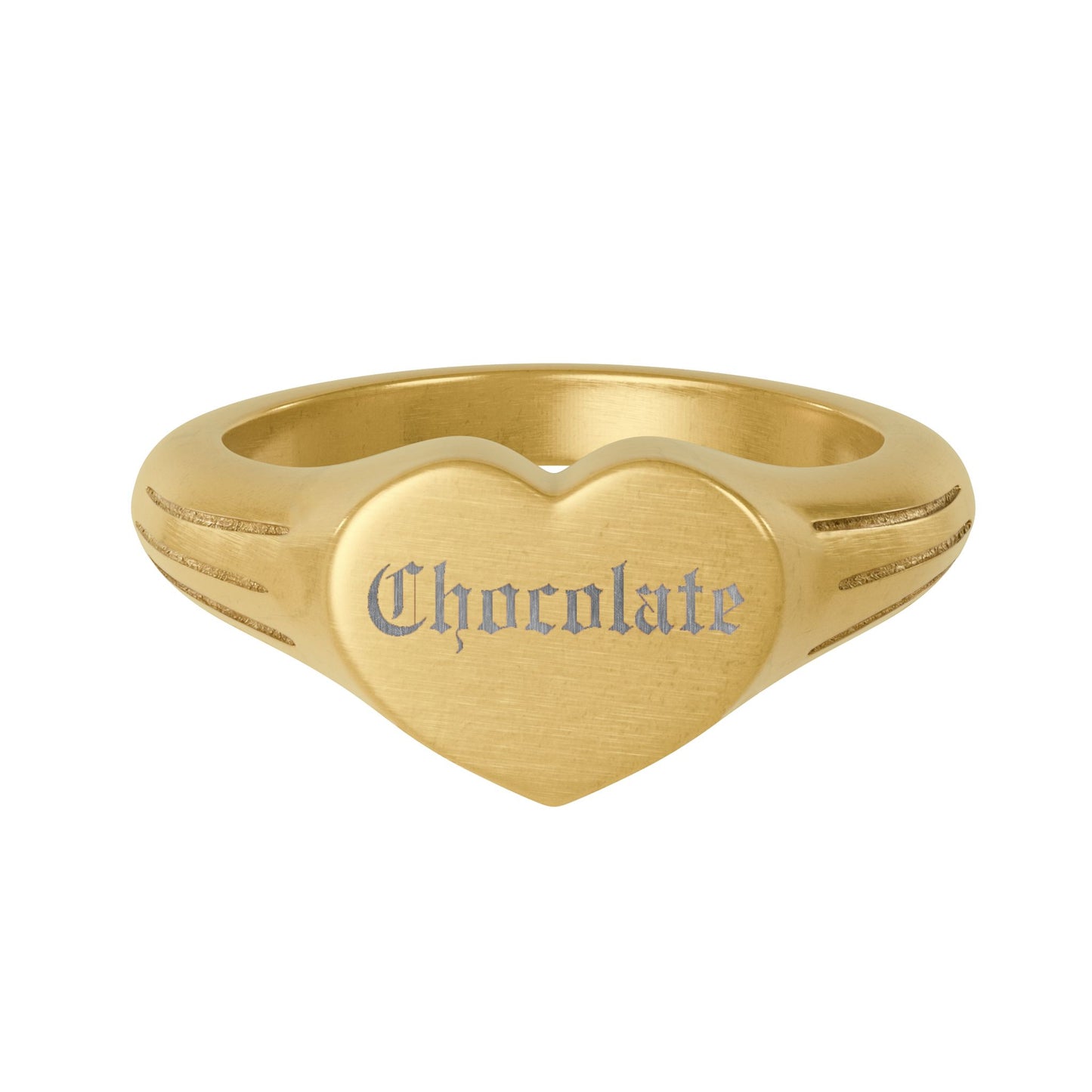 Chocolate Engraved Gold Stainless Steel Heart Ring